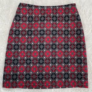Talbots Petites 2P Red Gray Geometric Wool Blended Pencil Skirt